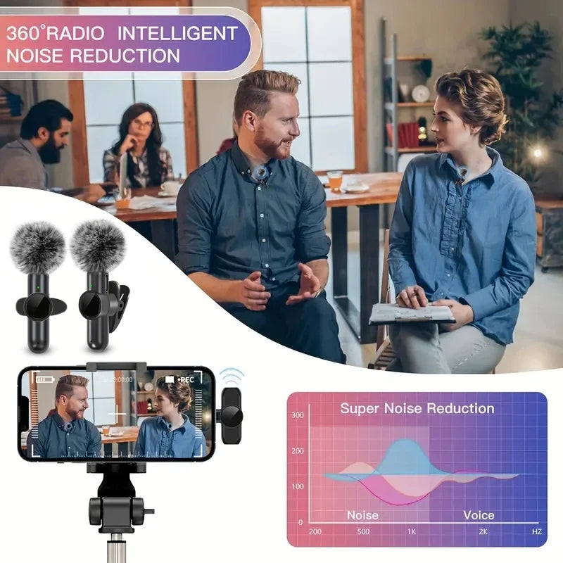 Mini wireless clip-on microphone for iPhone, Android, vloggers and creators