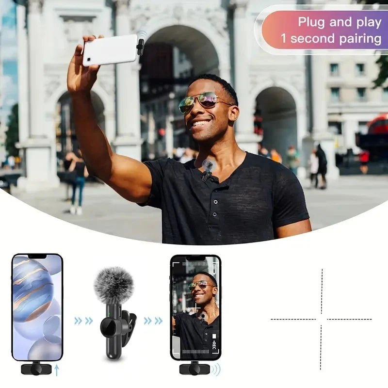 Mini wireless clip-on microphone for iPhone, Android, vloggers and creators