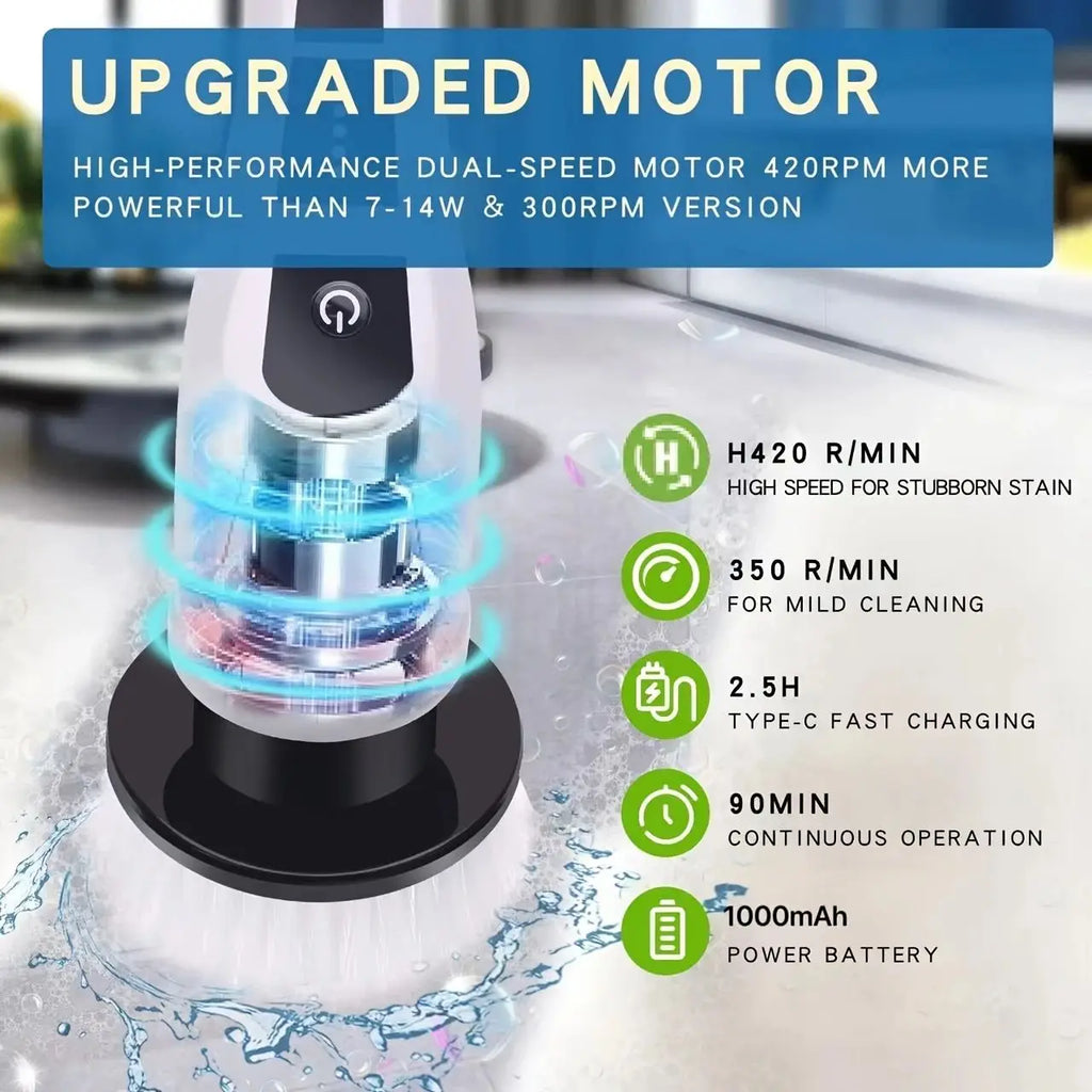 Electric Cleaning Brush:9-In-1 Head,Rotates Flexibly Multifunction Tool for Bathroom, Floors, Corner Gaps and Shower Room Glass.